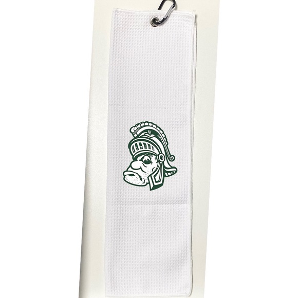Michigan State Spartans Golf Towel, 12 x 20, with carabiner, White - Picture 2 of 4